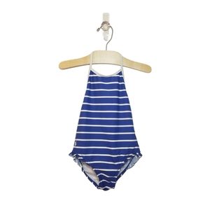Ralph Lauren 18m Blue and White Striped Halter One Piece Ruffle Swimsuit